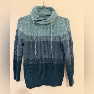 L.L. Bean Women’s Cowl Neck Knitted Blue Gradient Sweater- Cotton